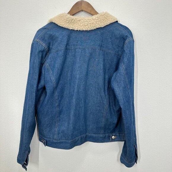 Vintage Linen Blend Sherpa Collar Denim Jacket Ranching Western Retro 70s Size L - Picture 2 of 8